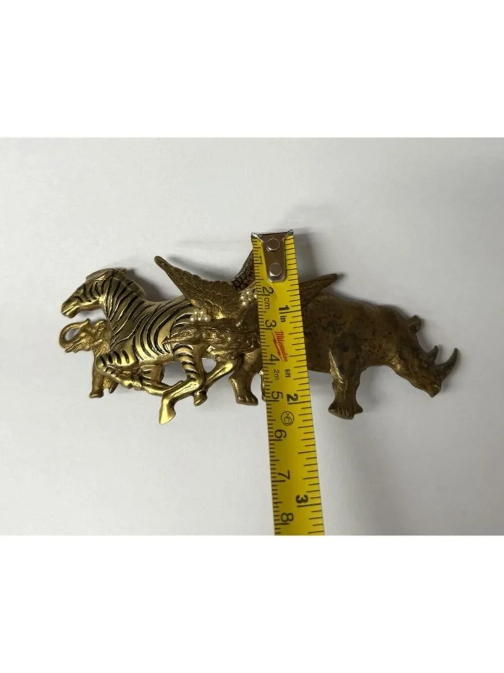 Stampede Safari Hair Clip 5” Barrette Brass Made in France Rhino Zebra Elephant
